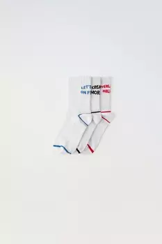 Упаковка из трех пар спортивных носков с лозунгом ZARA, белый