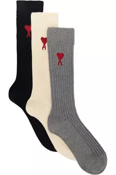 Упаковка из трех разноцветных хлопковых носков AMI Paris