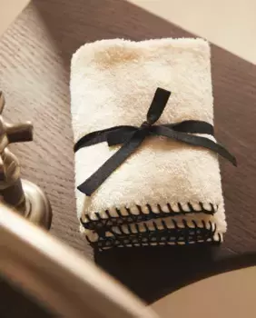 Упаковка полотенец для рук с контрастной отстрочкой (3 шт. в упаковке) Zara Home, экрю/черный