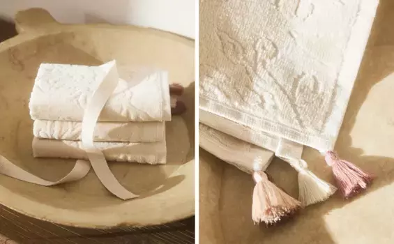 Упаковка жаккардовых полотенец для рук с кисточками (3 шт.) Zara Home, песок