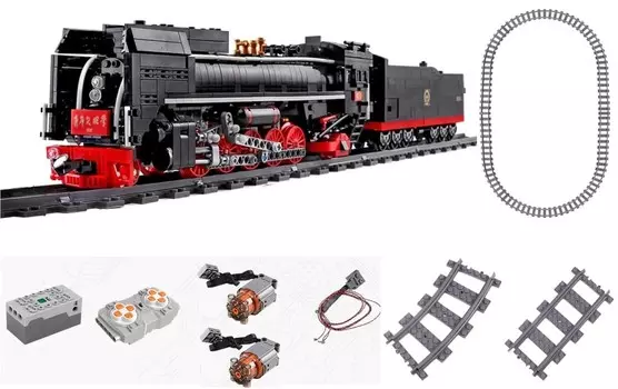 Управляемый железнодорожный паровоз, угольный вагон, 1552 детали, 2 двигателя, большой набор светодиодов Inna marka