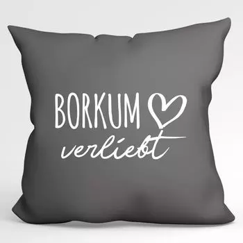 УРАА! Подушка Borkum in love Декоративный чехол на подушку без наполнения Серый Сталь с названием любимого острова Hellweg Druckerei