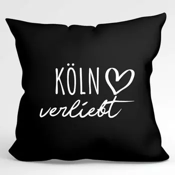 УРАА! Подушка Cologne in love декоративная наволочка без наполнителя 40х40см Черный с названием любимого города Hellweg Druckerei