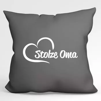 УРАА! Подушка Гордая бабушка Сердце Декоративная наволочка без наполнителя 40х40см Серая сталь с мотивом для любимых людей Hellweg Druckerei