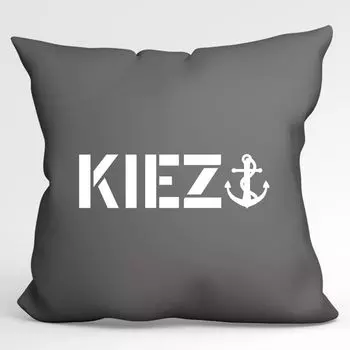 УРАА! Подушка Kiez Anchor с надписью декоративная наволочка без наполнения 40х40см Серая Сталь с мотивом для гамбургеров Hellweg Druckerei