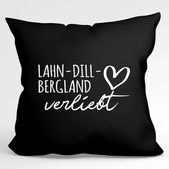 УРАА! Подушка Lahn-Dill-Bergland in love Декоративный чехол на подушку без наполнения 40х40см Черный с названием любимого региона Hellweg Druckerei