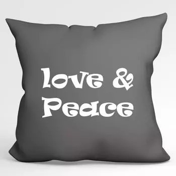 УРАА! Подушка Love & Peace 70s love декоративная наволочка без наполнителя 40х40см Серая сталь с мотивом мира Hellweg Druckerei