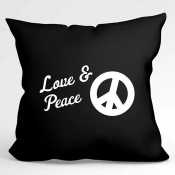 УРАА! Подушка Love & Peace Love декоративная наволочка без наполнения 40х40см Черная с мотивом мира Hellweg Druckerei