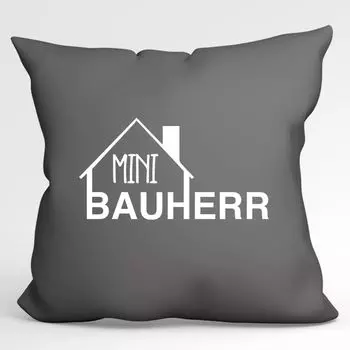 УРАА! Подушка Mini Bauherr с надписью декоративная наволочка без наполнения 40x40см Серая Сталь с мотивом для домовладельцев Hellweg Druckerei