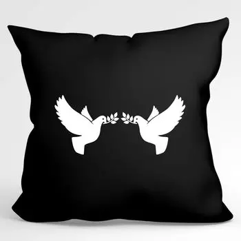 УРАА! Подушка Peace Doves Love Декоративная наволочка без наполнителя 40х40см Черный с мотивом Мира Hellweg Druckerei