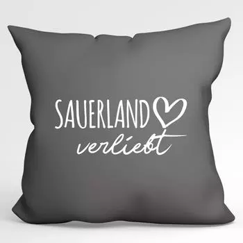УРАА! Подушка Sauerland in love Декоративная наволочка без наполнителя 40х40см Серый Сталь с названием любимого региона Hellweg Druckerei
