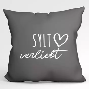УРАА! Подушка Sylt in love декоративный чехол без наполнителя Steel Grey с названием любимого острова Hellweg Druckerei