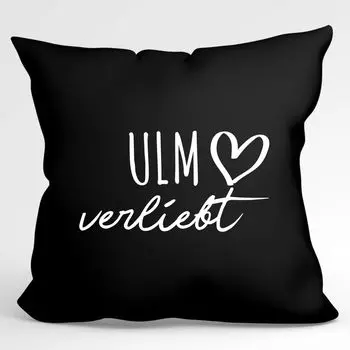 УРАА! Подушка Ulm in love декоративная наволочка без наполнителя 40х40см Черная с названием любимого города Hellweg Druckerei