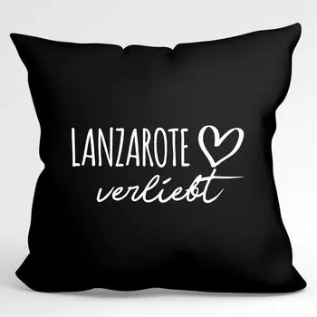 УРАА! Подушка Влюбленный Лансароте Декоративный чехол на подушку без наполнителя Черный с названием любимого острова Hellweg Druckerei
