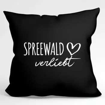 УРАА! Подушка Влюбленный Шпревальд Чехол на подушку декоративный без наполнителя 40х40см Черный с названием любимого региона Hellweg Druckerei