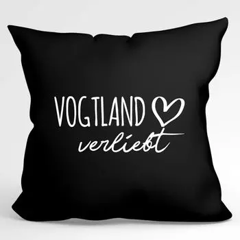 УРАА! Подушка Vogtland in love декоративная подушка с наполнителем 40х40см Черный с названием любимого региона Hellweg Druckerei