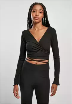URBAN CLASSICS с длинным рукавом " Urban Classics Ladies Укороченный длинный рукав с запахом в рубчик", черный