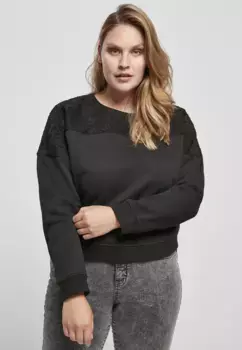 URBAN CLASSICS Свитер " Urban Classics Женский короткий женский короткий свитер с кружевной вставкой большого размера", черный