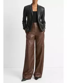 Усаженный кожаный блейзер Vince, черный