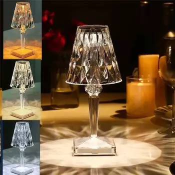 USB Diamond Настольная лампа Акриловый декоративный светильник для бара Спальня Прикроватная тумбочка Кофейный кристалл Светодиодные настольные лампы Подарочные ночные светильники Освещение zodight, белый