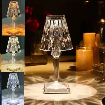 USB Diamond Настольная лампа Акриловый декоративный светильник для бара Спальня Прикроватная тумбочка Кофейный кристалл Светодиодные настольные лампы Подарочные ночные светильники Освещение LAMON, белый