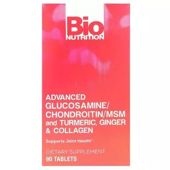 Усовершенствованный глюкозамин/хондроитин/МСМ и куркума, имбирь и коллаген, 90 таблеток Bio Nutrition