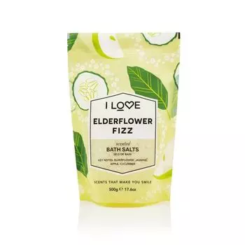 Успокаивающая и расслабляющая шипучая соль для ванн из цветов бузины I Love, 500 гр