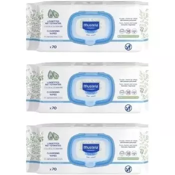 Успокаивающие салфетки Dermo с ароматом или без запаха, 70 салфеток, 3 шт. в упаковке, Mustela