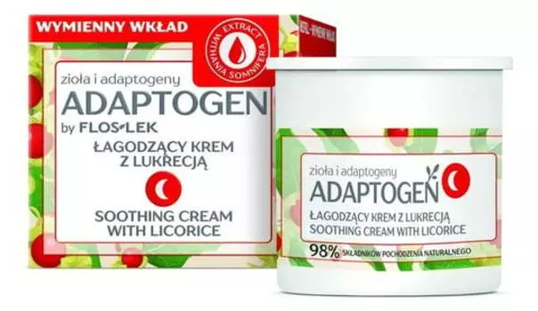 Успокаивающий крем с солодкой на ночь - сменный картридж 50мл Flos Lek Adaptogen, FLOS-LEK