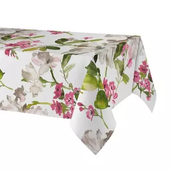 Устойчивая к загрязнениям скатерть из чистого хлопка с цветочным орнаментом - Freesia Lisola, белый