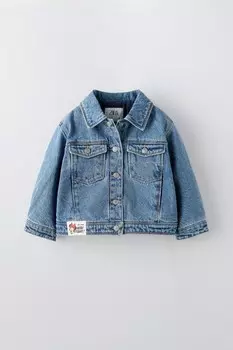 Утепленная джинсовая куртка минни маус disney ZARA, средне-синий