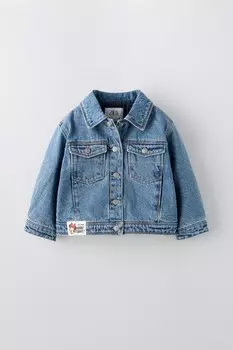 Утепленная джинсовая куртка минни маус disney ZARA, средне-синий