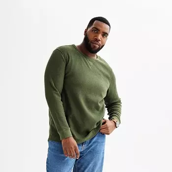 Утепленная футболка с длинными рукавами Big & Tall Sonoma Goods For Life Essential, цвет Olive Heather