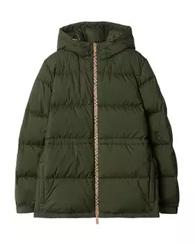 Утепленная худи-пуховик Check Trim Burberry, зеленый