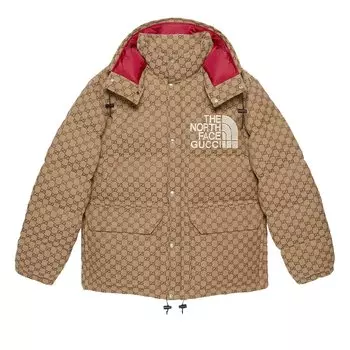 Утепленная куртка Gucci x The North Face, цвет Бежевый/Черное дерево