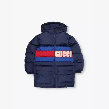 Утепленная куртка-пуховик Brand-Patch 8-12 лет Gucci, синий