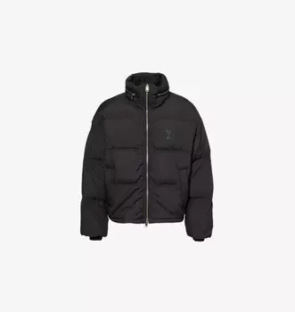 Утепленная куртка-пуховик с логотипом-нашивкой Ami Paris, черный