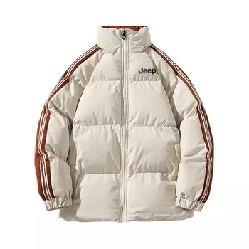 Утепленная куртка-пуховик унисекс с полосками и цветными блоками, воротником-стойкой и тесьмой Jeep, Ginger Yellow