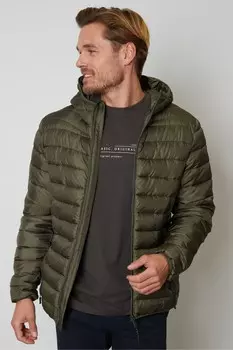 Утепленная куртка с капюшоном и матовой отделкой Threadbare, зеленый