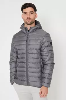 Утепленная куртка с капюшоном и матовой отделкой Threadbare, серый