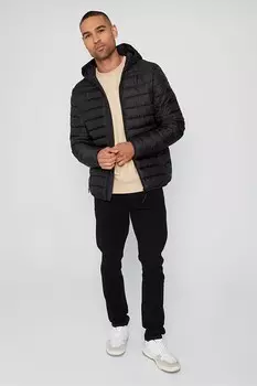 Утепленная куртка с капюшоном и матовым покрытием Threadbare, черный