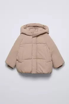 Утепленная куртка с капюшоном ZARA, песочный