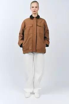 Утепленная куртка с контрастным воротником коллекция zw ZARA, цвет Caramel