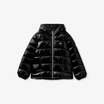 Утепленная куртка с вышитым логотипом для детей 6–14 лет Benetton, черный