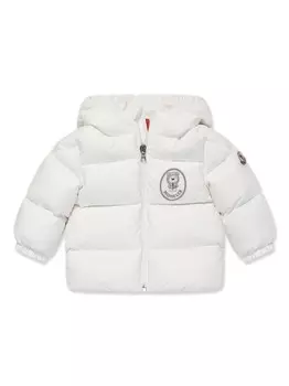Утепленная куртка с вышитым логотипом Moncler Enfant, белый