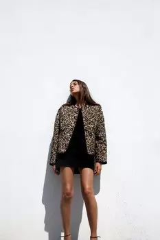 Утепленная куртка с животным принтом ZARA, цвет leopard