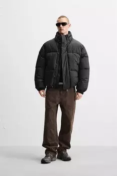 Утепленная куртка свободного кроя ZARA, черный