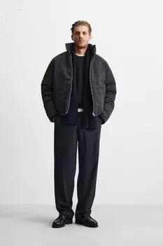 Утепленная куртка свободного кроя ZARA, темно-серый