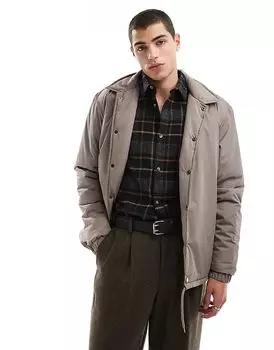 Утепленная куртка тренера серо-коричневого цвета с кнопками и затягивающимся шнурком по низу Brave Soul