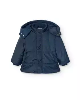 Утепленная парка для мальчика с капюшоном и застежкой-молнией Boboli, темно-синий